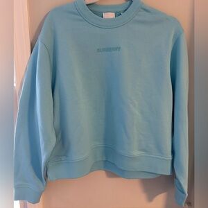 Burberry Embroidered Crop Bright Topaz Blue Cotton Sweatshirt